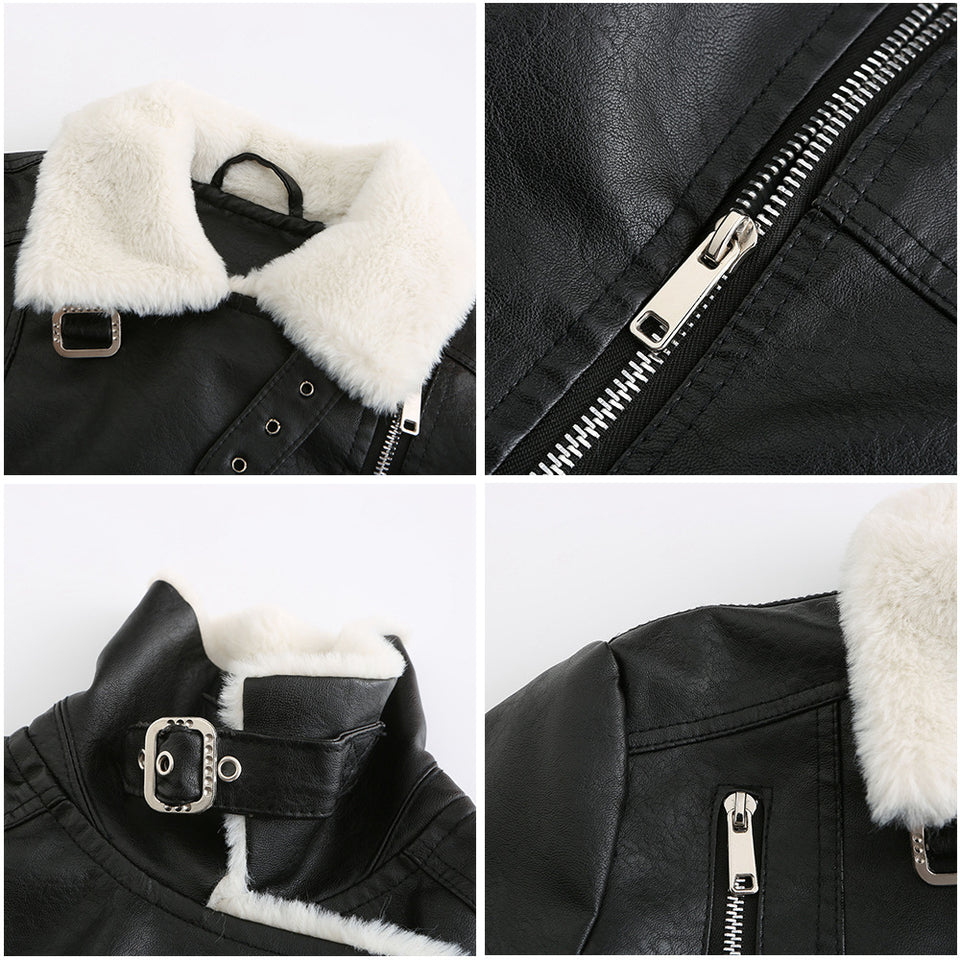 Autumn And Winter New Fur One Leather Jacket Female