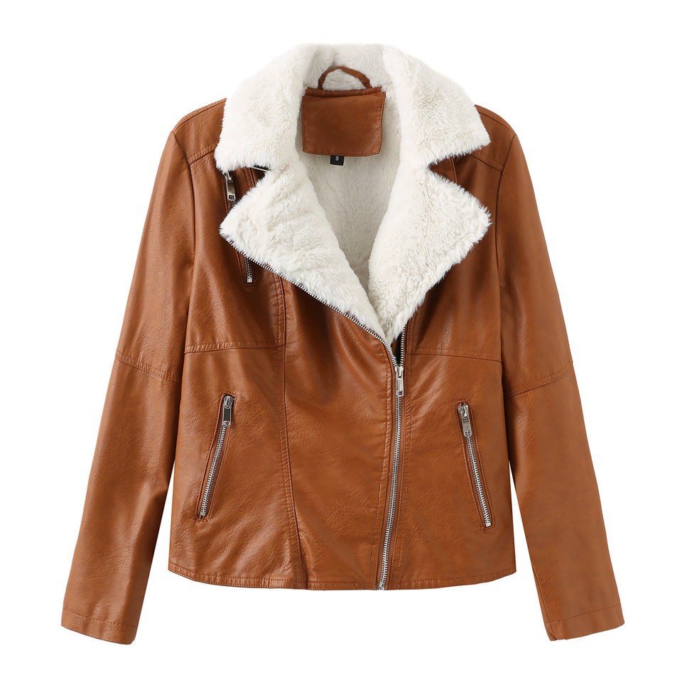 Autumn And Winter New Fur One Leather Jacket Female