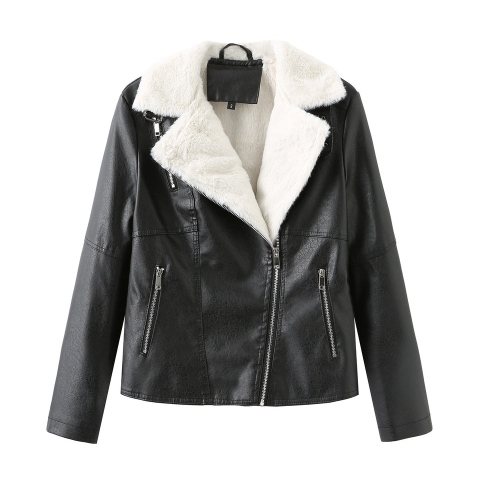 Autumn And Winter New Fur One Leather Jacket Female