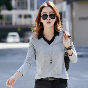 Lapel Long Sleeve T-shirt Women's Base Shirt