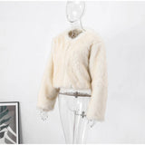 Women's Round Neck Long Sleeve Faux Fur Coat