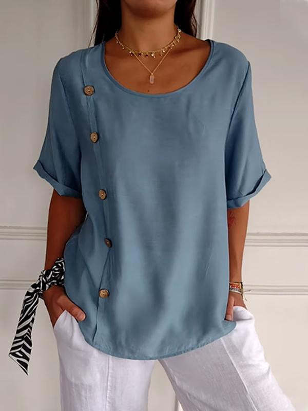 Casual Cotton And Linen Style Shirt Single Row Button Top Women's European And American