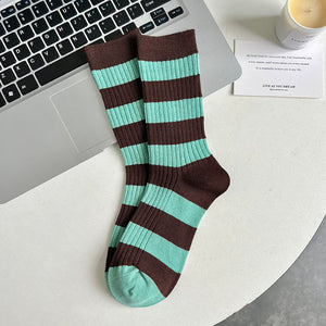 Dopamine Retro Mid-calf Length Double Needle Sweet Cool Street Ladies Loose Socks