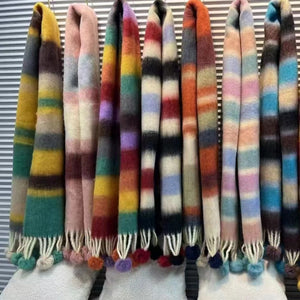 Rainbow Dopamine Mohair Tassel Scarf