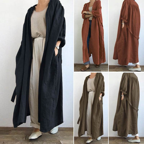 Women's Casual Long Sleeved Long Trench Coat