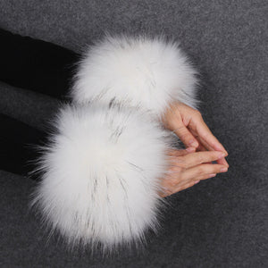 Faux Fur Fox Cuffs Plush Down Jacket  Big Artificial Hand Cuffs