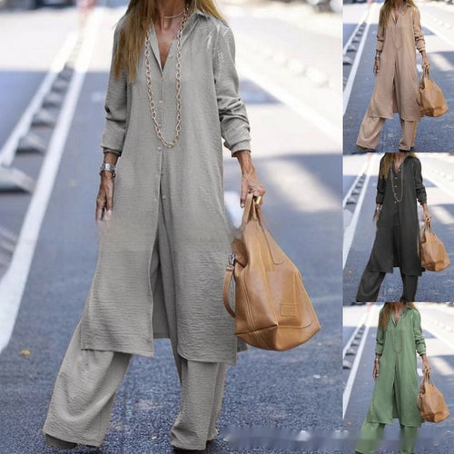 Mid-length Solid Color Cotton And Linen Shirt Skirt Plus Casual Pants