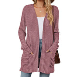 Solid Color Pocket Long Sleeve Bottoming Cardigan Knitwear