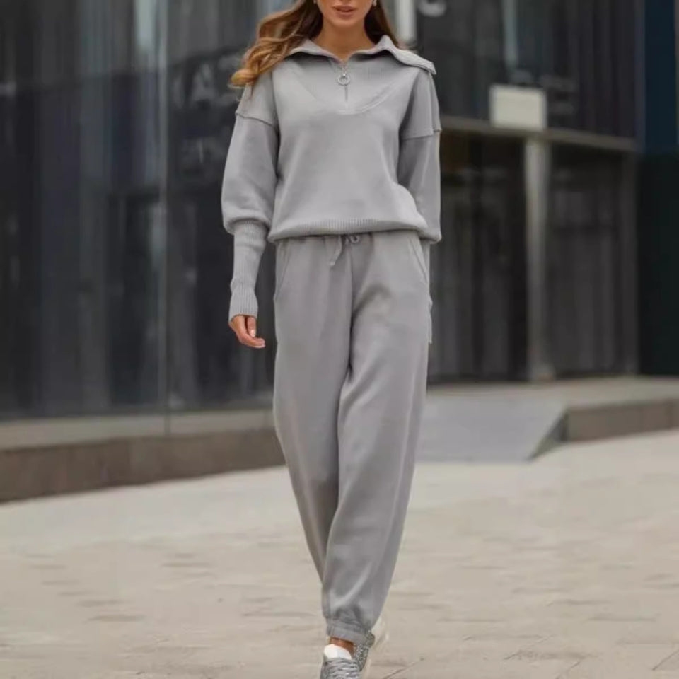 Women's Zipper Sweater Two-piece Set