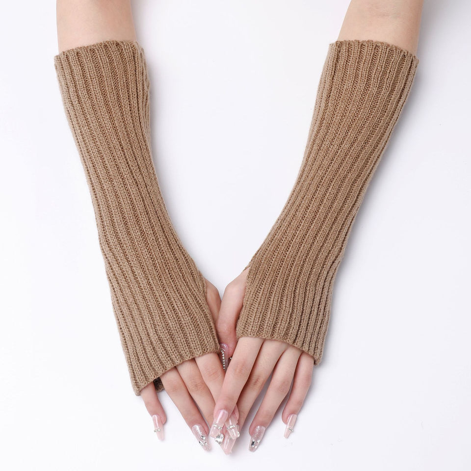 30-length Striped Gloves New Autumn And Winter Wool Sleeve Knitted Warm Fingerless Oversleeve