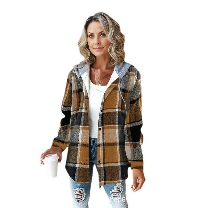 Women's Large Checks Style Women's Woolen Jacket Plaid