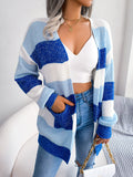 Plaid Sweater Women Casual Lantern Sleeves Cardigan Jacket Outerwear Clothes