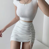 Hot Girl Hip Skirt Design High Waist With Straps Stretch Knitted Women's Skirt