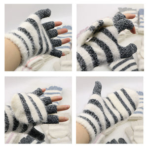 Flip Half Finger Knitting Wool Gloves