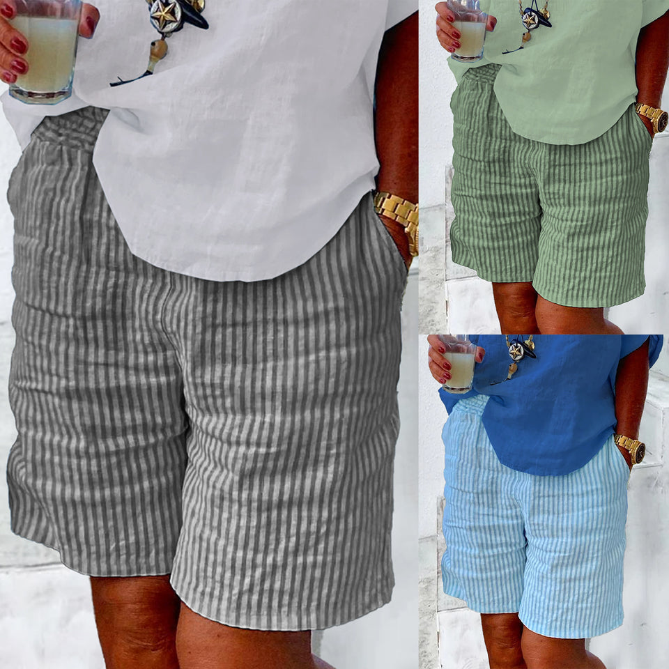 Linen Shorts Casual Loose Striped Outerwear Beach Pants Thin