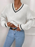 Casual Patchwork Contrast Color Loose Long Sleeve Women's Sweater