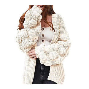 Cute Thick Sweater Long Pompom Cardigan