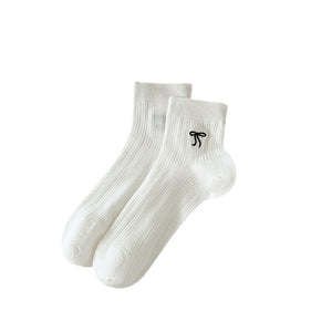 Bow Embroidered Short Thin Socks