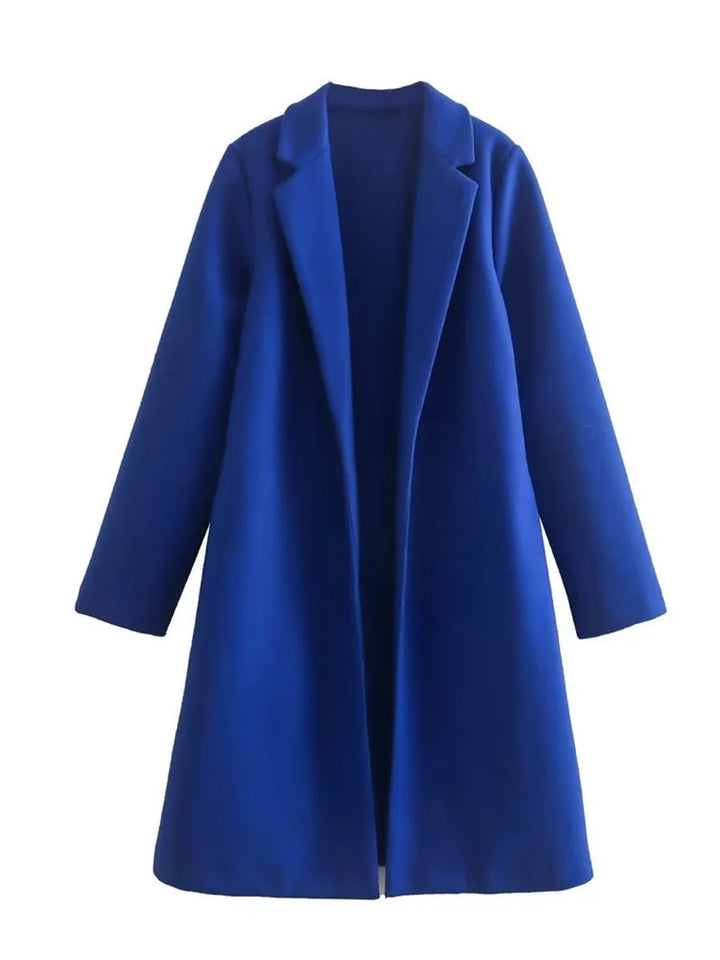 Women's Casual Woolen Lapel Non-buckle Overcoat Coat