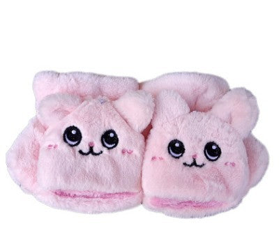 Plush Gloves Cartoon Cat Cute Half-finger Flip Warmth And Thicken