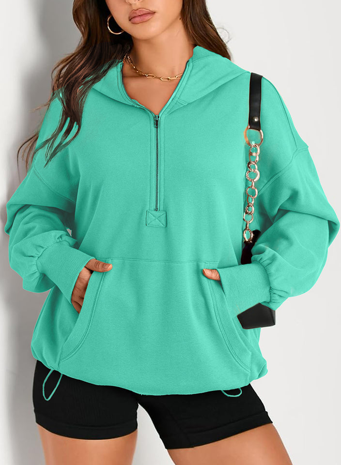 Solid Color Long Sleeve Hooded Zipper Sweatshirt