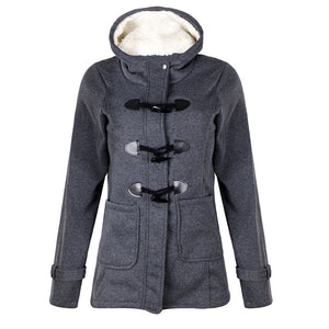 Women Warm Hooded Wool Double Button Coat