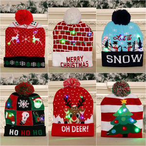 LED Christmas Hat Sweater Knitted Beanie Christmas Light Up Knitted Hat Christmas Gift  Kids Xmas New Year Decorations