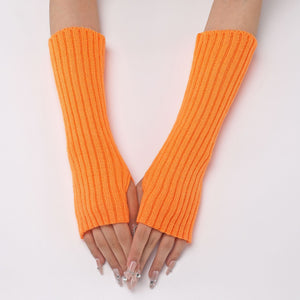 30-length Striped Gloves New Autumn And Winter Wool Sleeve Knitted Warm Fingerless Oversleeve