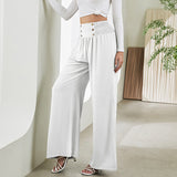 Fashion Straight Wide Leg Pants Elastic High Waist Casual Trousers For Women