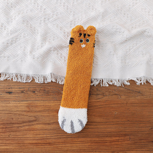 Women's Coral Fleece Cat Paw Pattern Kawaii Thick Warm Socks