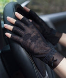 Semi-Finger Lace Sunscreen Gloves Female Summer Ice Silk Half Fingers Anti-Slip Driving Thin Anti-UV Fashion Women Mittens TB54