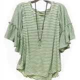 Women's Summer Round Neck Striped Stitching T-shirt Short Sleeve Top