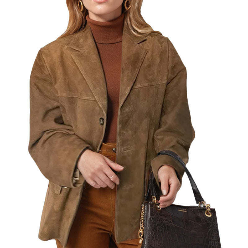 Women's Retro Brown Loose Long Sleeve Jacket