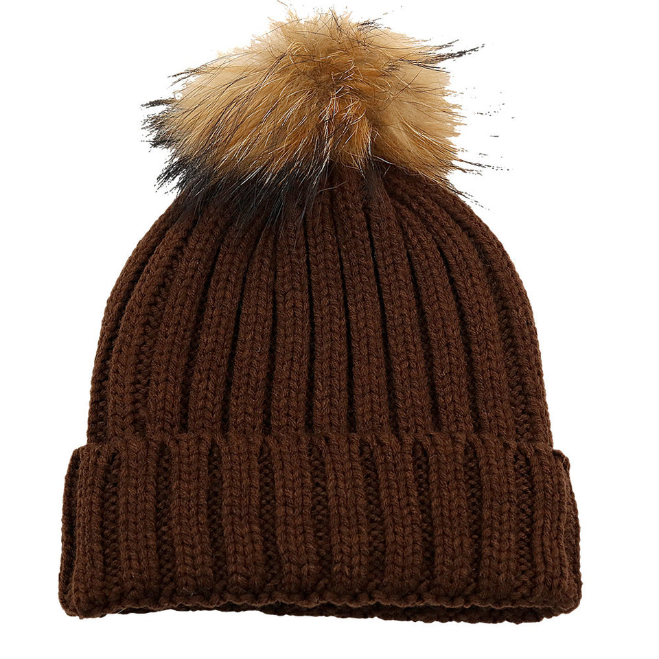 Fur Ball Knitted Hat Warm And Thick Woolen Cap