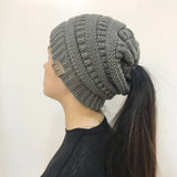 Knitted Ponytail Hat, Women's Wool Hat Fashion