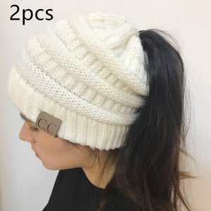 Knitted Ponytail Hat, Women's Wool Hat Fashion