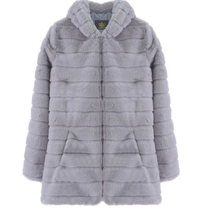 Plush padded hooded lady mink short fur coat