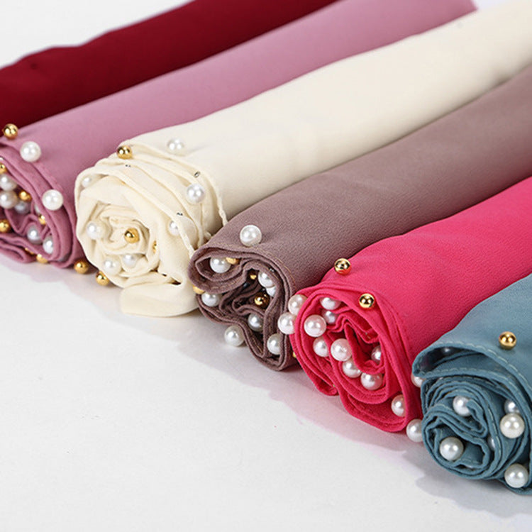 Chiffon nail pearl scarf hijab