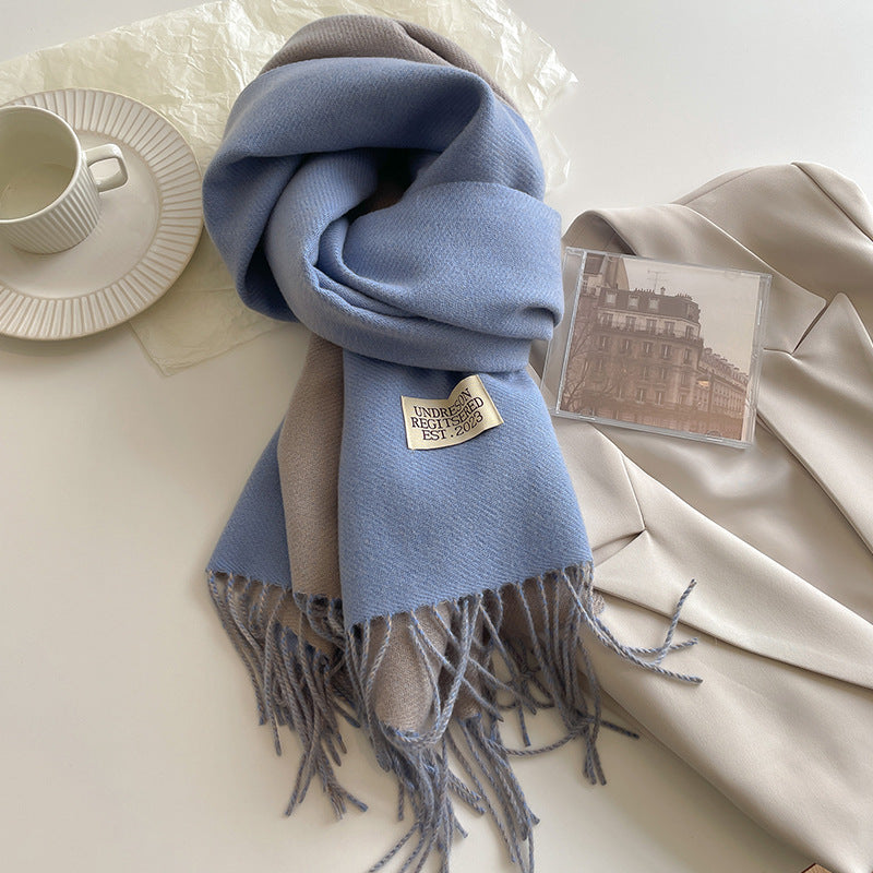 Double-sided Artificial Cashmere Scarf Women's Winter Warm Couple