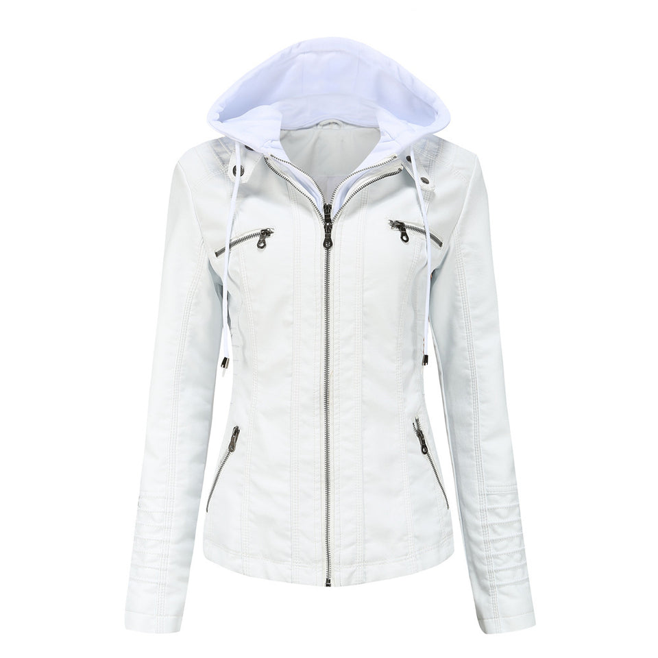 Detachable Two-piece Hooded Leather Jacket