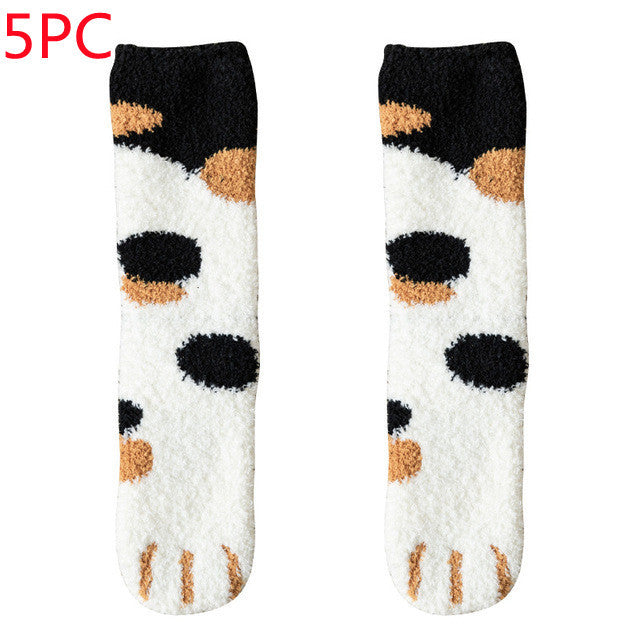 Women's Coral Fleece Cat Paw Pattern Kawaii Thick Warm Socks