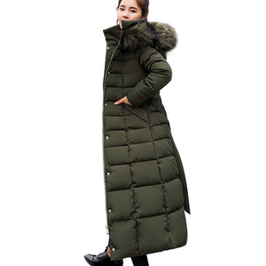 Large fur collar belt winter loose and thick down padded jacket