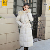 Large fur collar belt winter loose and thick down padded jacket