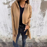 Autumn And Winter Solid Color Casual Zipper Hooded Jacket Coat