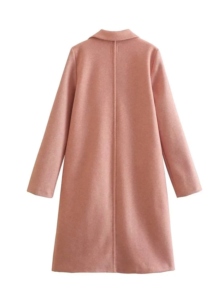 Women's Casual Woolen Lapel Non-buckle Overcoat Coat