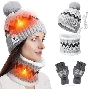 USB Electric Heating Keep Warm And Emit Heat Knitted Hat Scarf Gloves