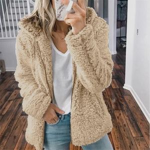 Women's Casual Hooded Woolen Jacket