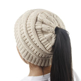 Knitted Ponytail Hat, Women's Wool Hat Fashion