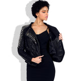 Women's locomotive shrug rivet slim-fit lapel leather jacket