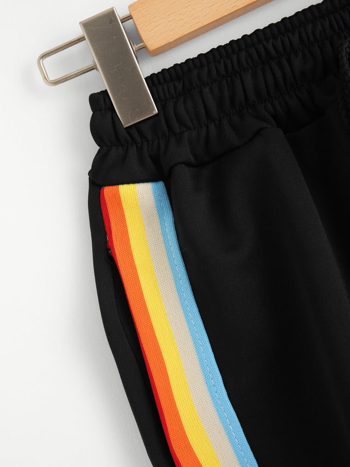 Women Rainbow Striped Elastic Shorts